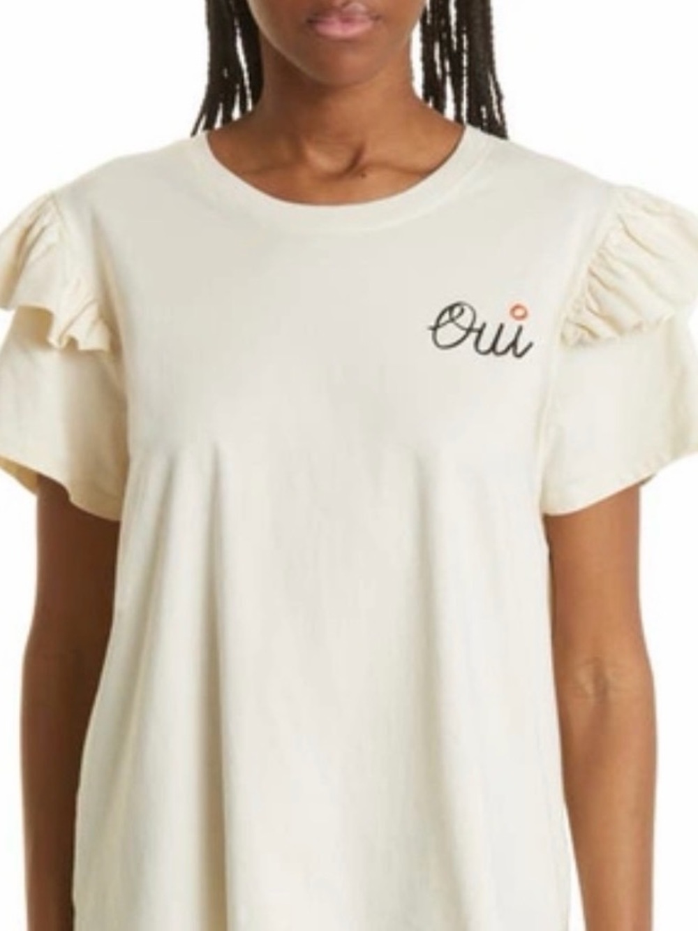 Clare V Oui Petit Embroidered Ruffle Sleeve Tee